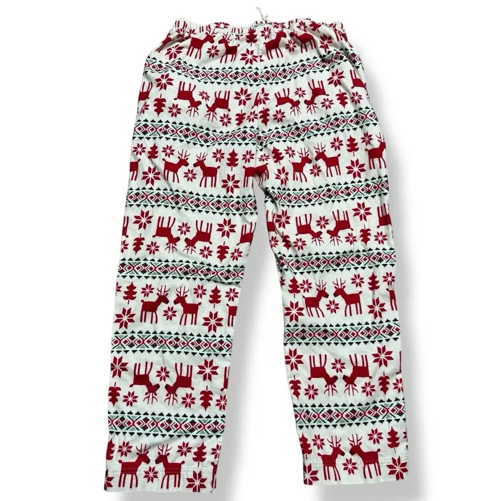 Hanna Andersson Womens Pajama Set M Fair Isle Flannel Knit Deer Christmas Pants - Picture 7 of 12